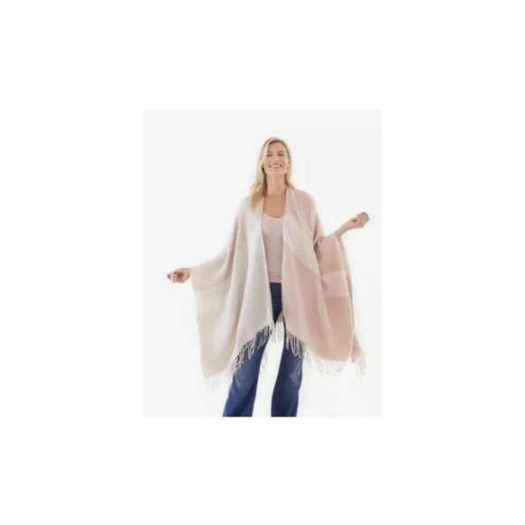 Soia & Kyo Womens Plaid Open Front Fringe Knit Cardigan Poncho Shawl Swe… - Picture 1 of 10